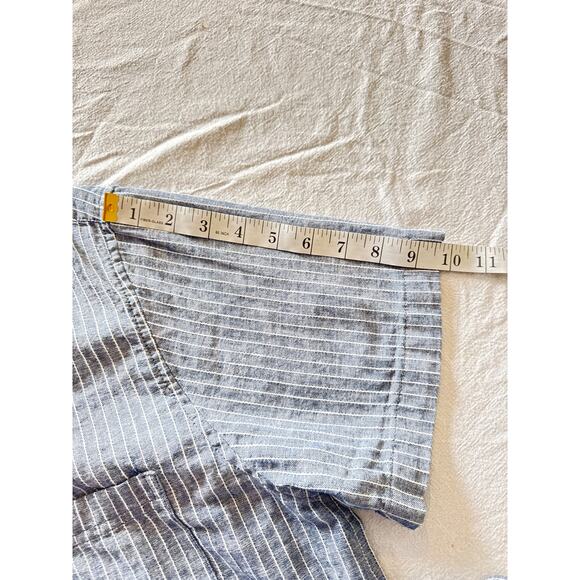 Mutual Weave Men’s Linen Blend Striped Button-Up Shirt XLT Blue Short Sleeve - Picture 5 of 7